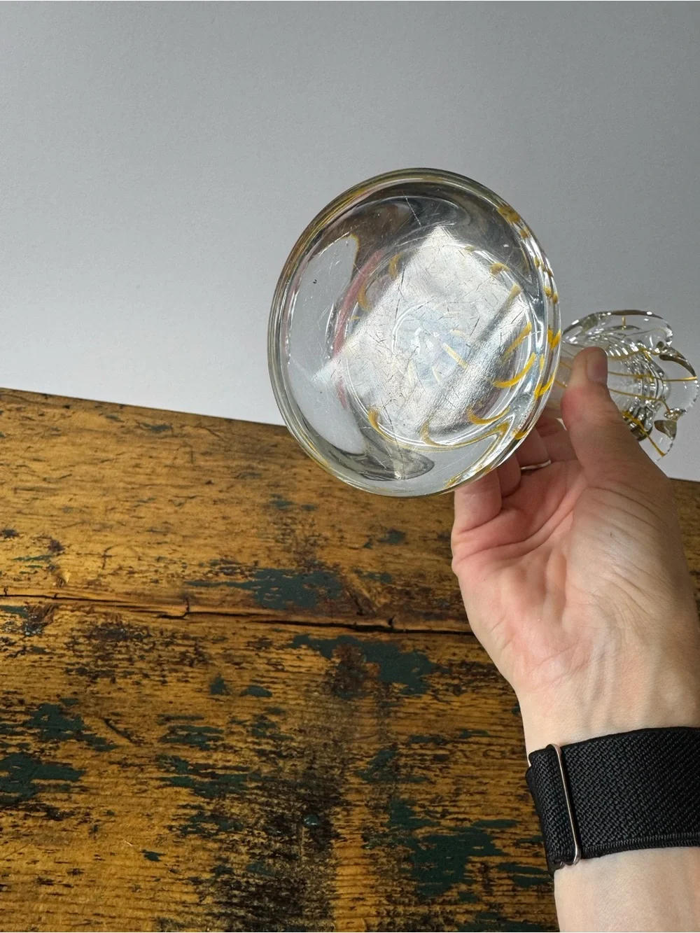 Tall Clear Glass Bud Vase with Yellow Threading - Picture 5 of 7
